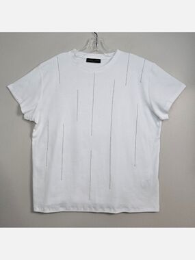 🌿Fabiana Filippi Womens White Cotton T-Shirt W/ Silver Bead Detail, SZ XL ~ NWT